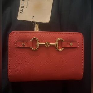 Anne Klein Vibrant Coral Wallet with Gold Accents